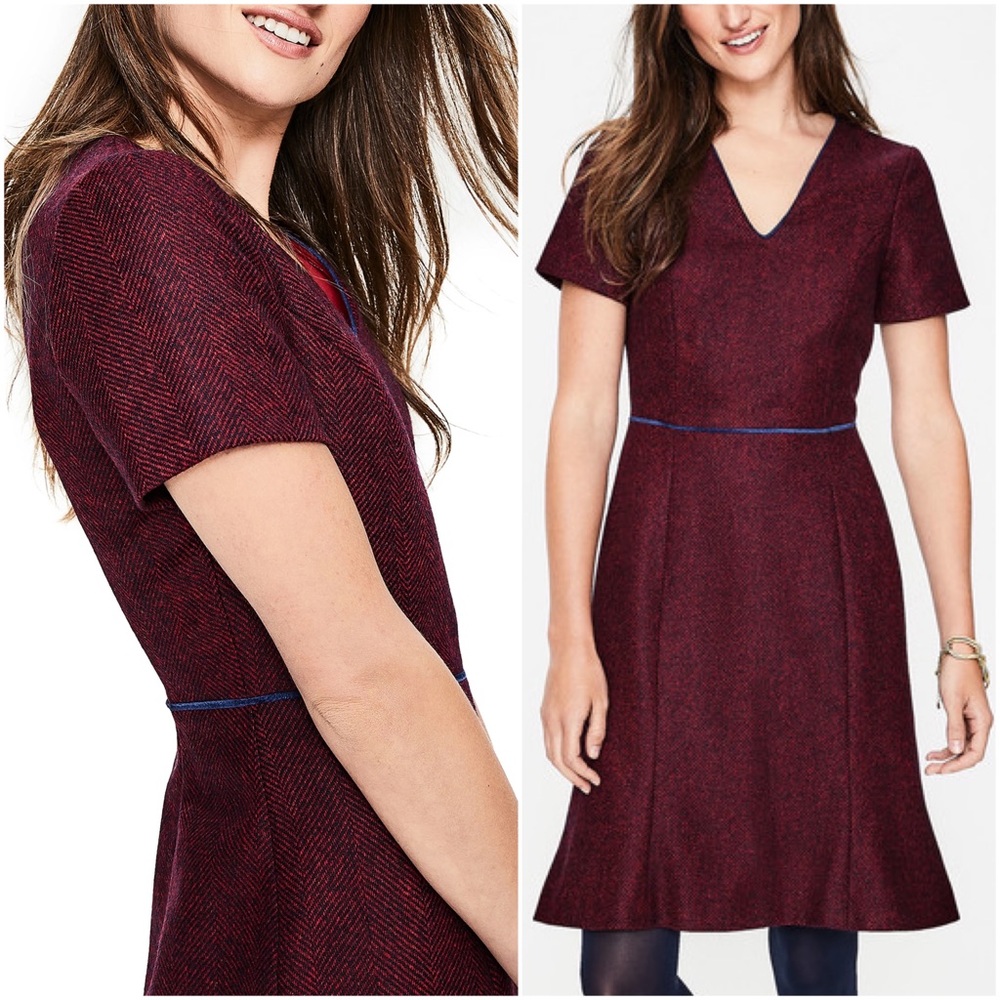 LIKE NEW Boden British Tweed Albany Herringbone Wool Short Sleeve A-Line Dress